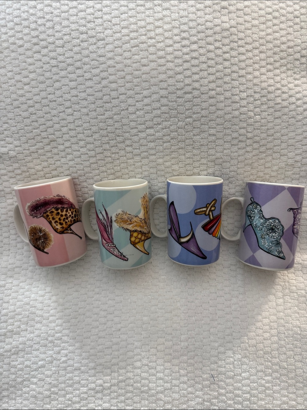 Set of 4 Pastel Shoe Illustration Ceramic Mugs